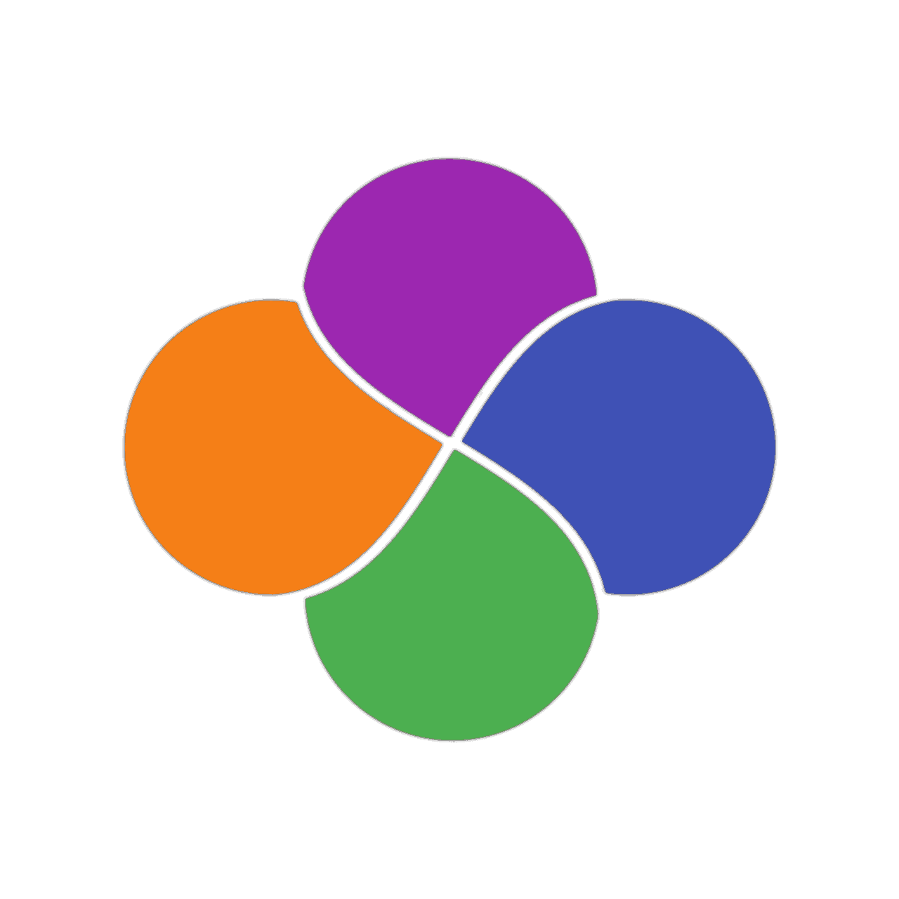 Colorful logo with four interconnected petals for E-Business Brain.