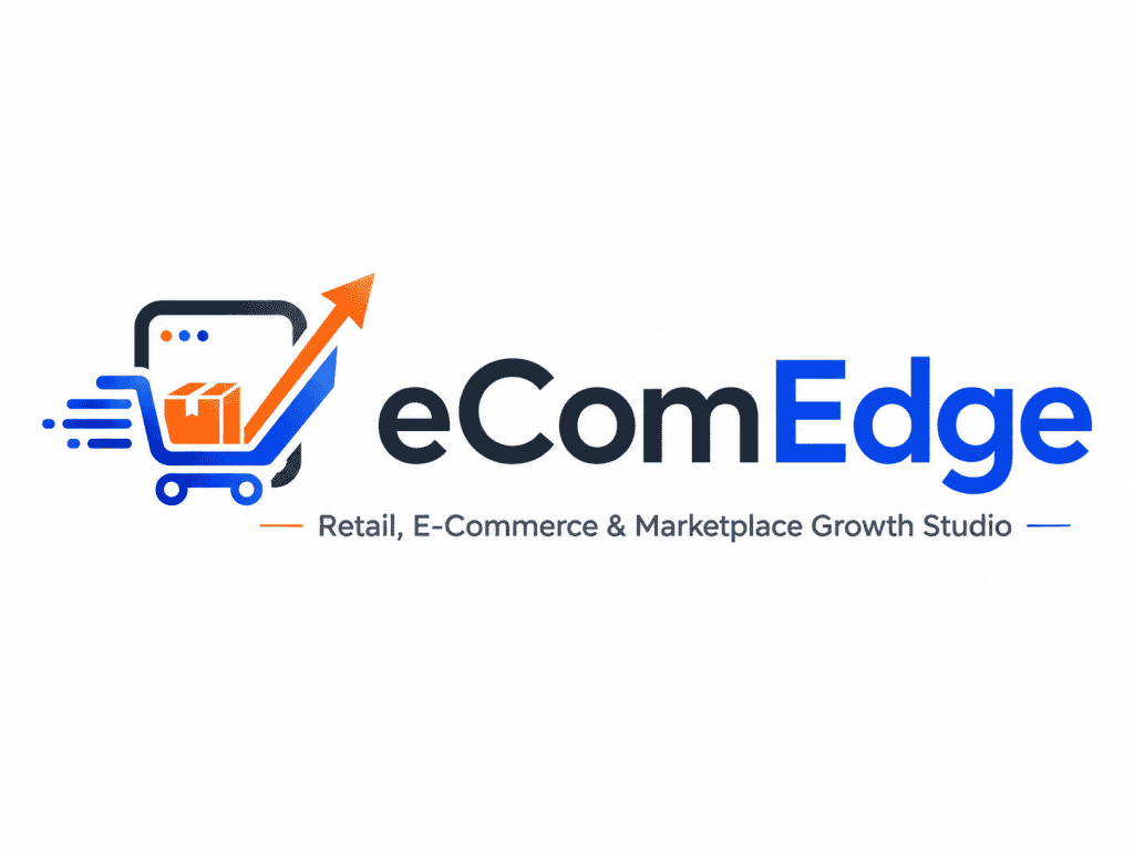 EComEdge logo with shopping cart and upward arrow for growth.